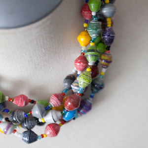 JustOne's multicoloured beaded necklace handmade in Uganda