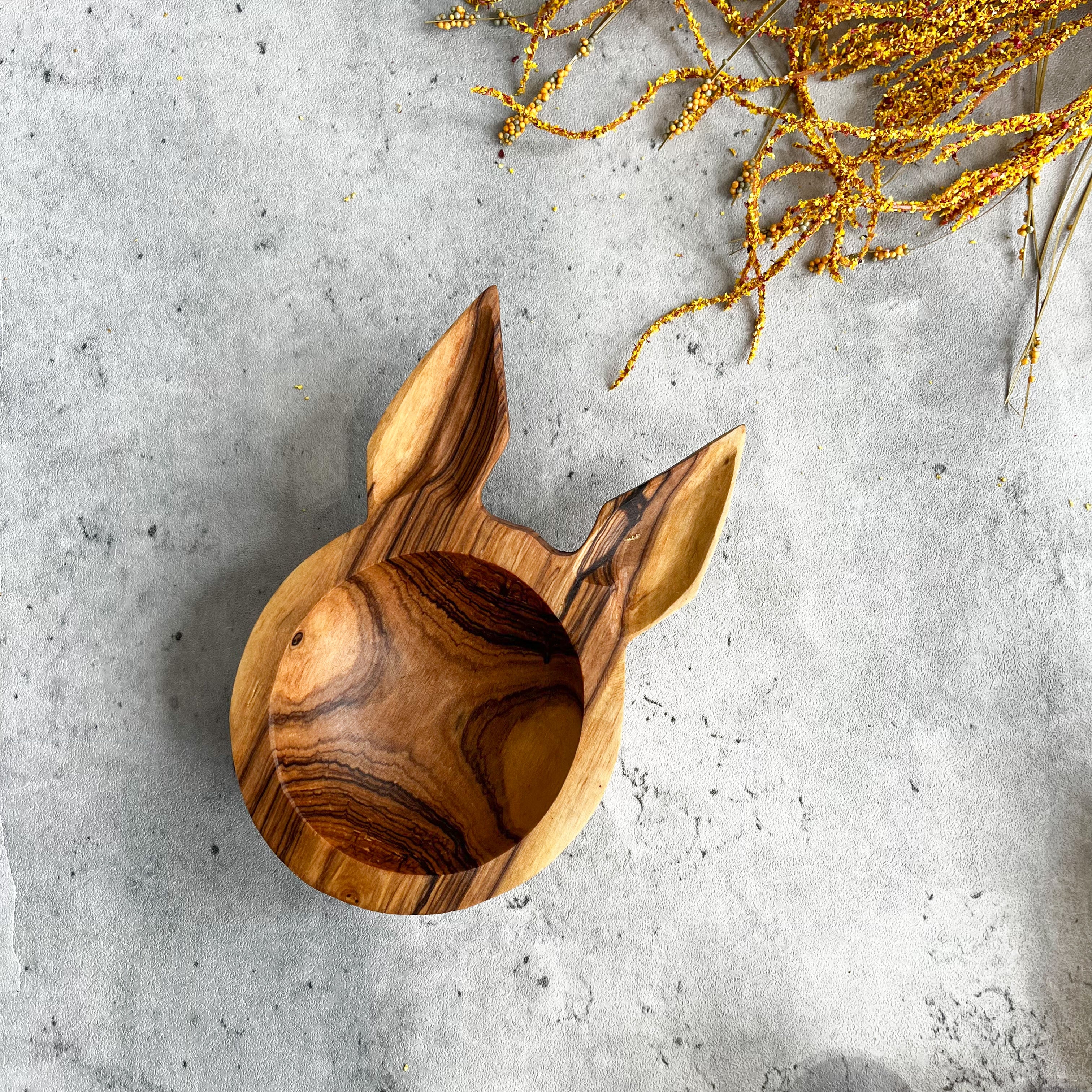 JustOne's small bunny shaped wooden bowl handcrafted in Kenya
