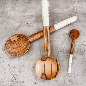 JustOne's small handcrafted, wooden, coffee spoon with handle made of ethically sourced bone, made in Kenya